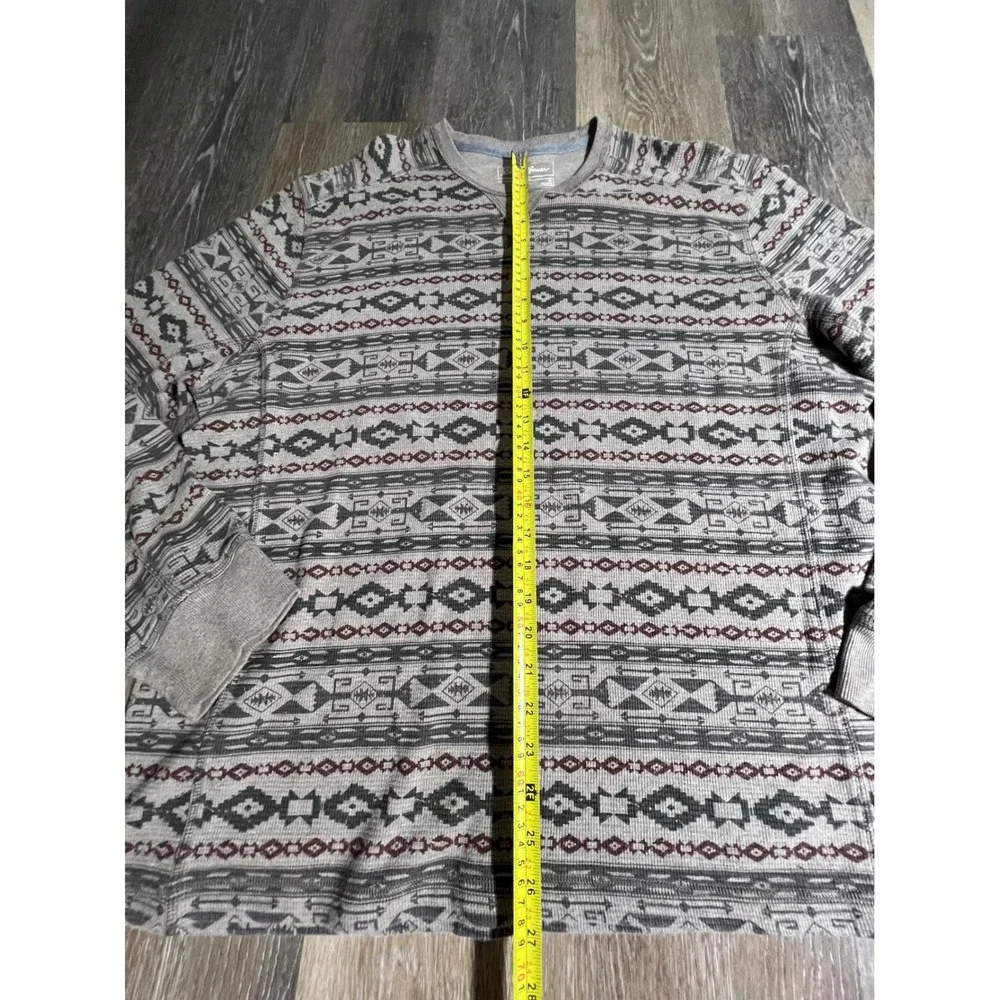 Eddie Bauer Thermal Waffle Knit Mens XL Grey Aztec Southwestern Long Sleeve - Picture 4 of 6